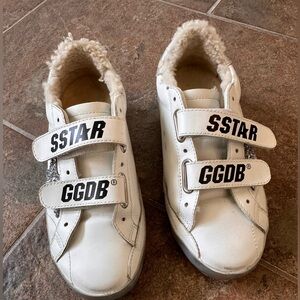 Golden Goose Old School shearling-lined distressed glittered leather sneakers